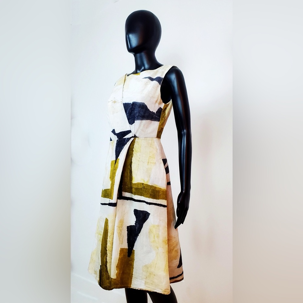 Adolfo Dominguez Geometric Midi Dress Geometric Colorblock White and Gold